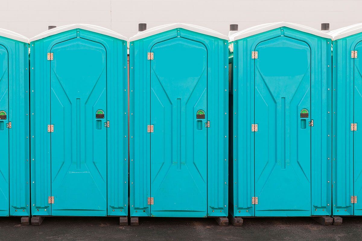 Industrial portable restroom units at a plant in East Liverpool, Ohio