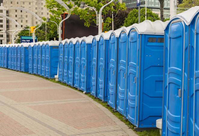 Seasonal porta potty units set up at a East Liverpool, Ohio venue